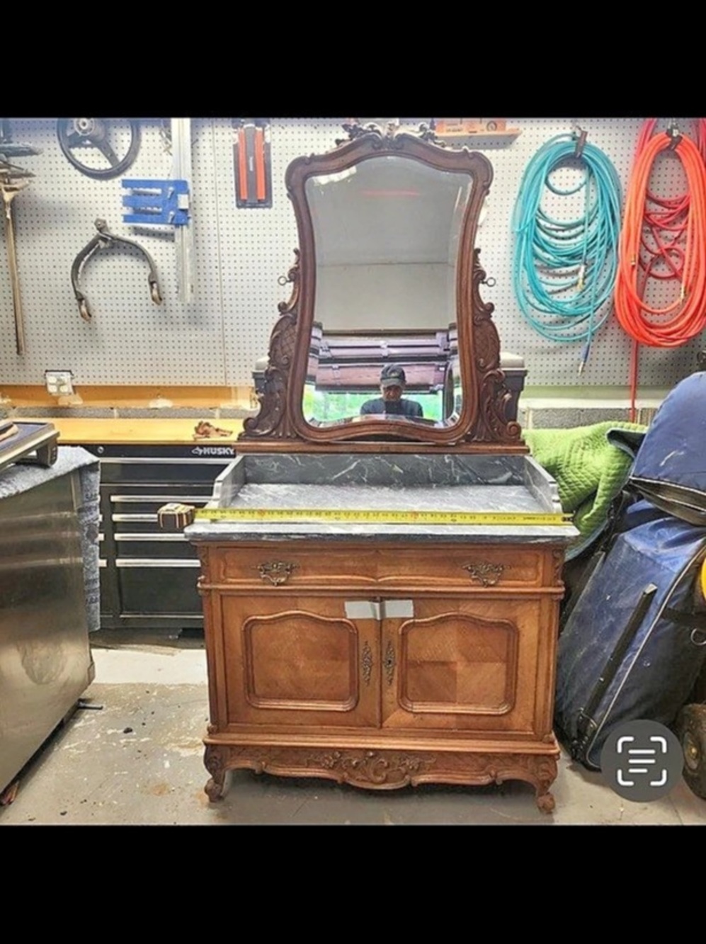 Antique Wood Dresser with Mirror & Marble Top4